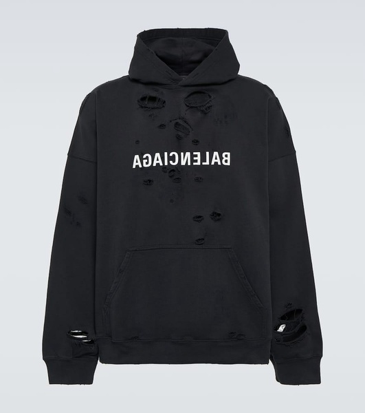Destroyed logo cotton jersey hoodie