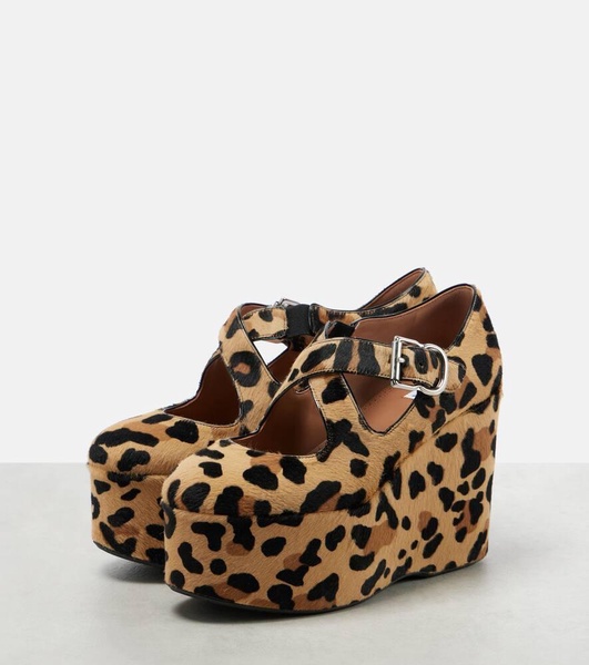 Criss Cross leopard-print calf hair wedges