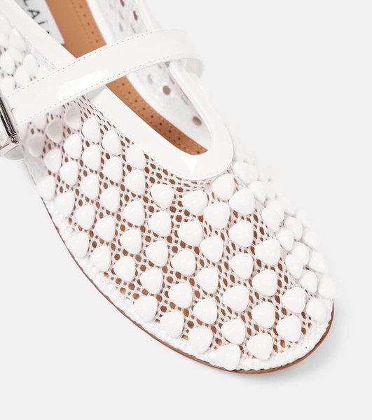 Studded leather-trimmed mesh ballet flats