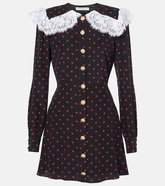 Polka-dot lace-trimmed silk minidress