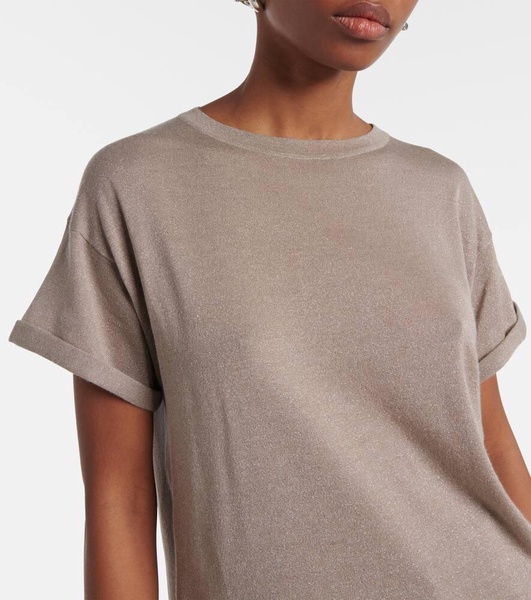 Knitted cashmere and silk-blend T-shirt