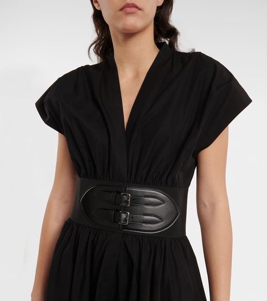Belted cotton poplin midi dress