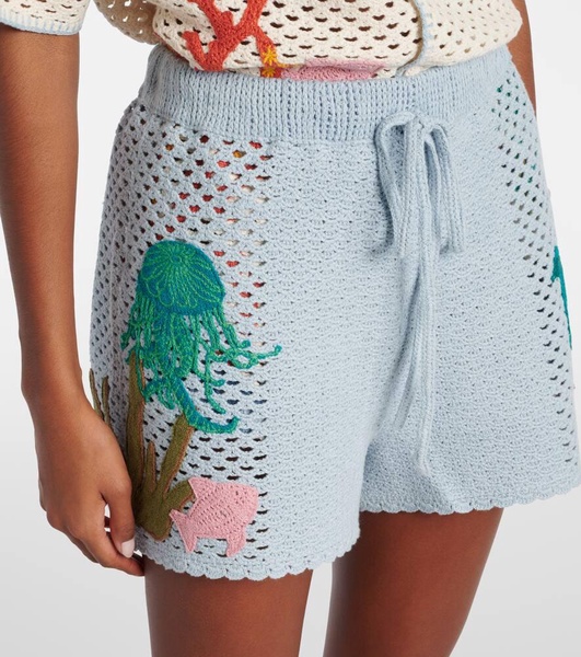 Splash embroidered cotton shorts