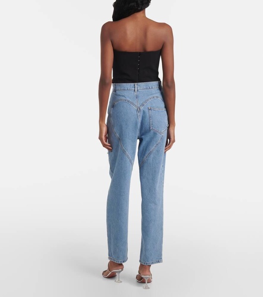 Crystal-embellished cutout straight jeans