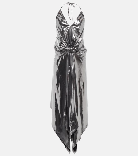 Halterneck metallic midi dress