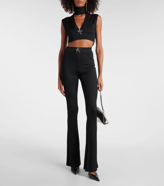 Star Stud ribbed-knit crop top
