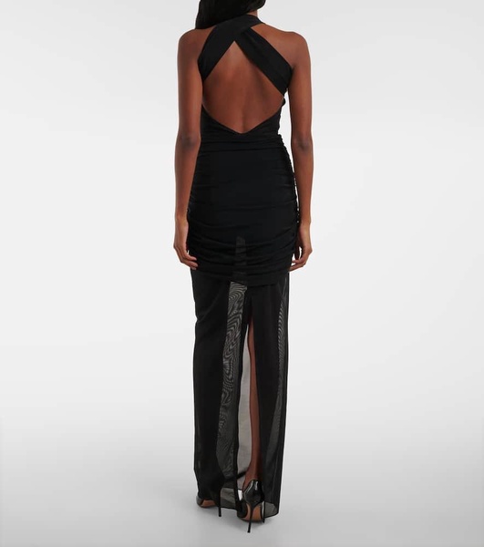 Ruched sheer mesh maxi dress