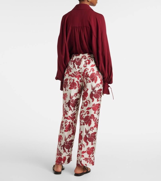 Leda printed silk wide-leg pants