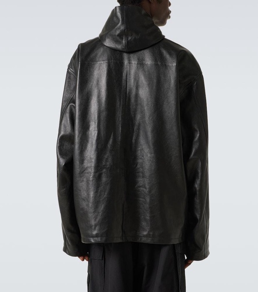 Hooded leather blouson