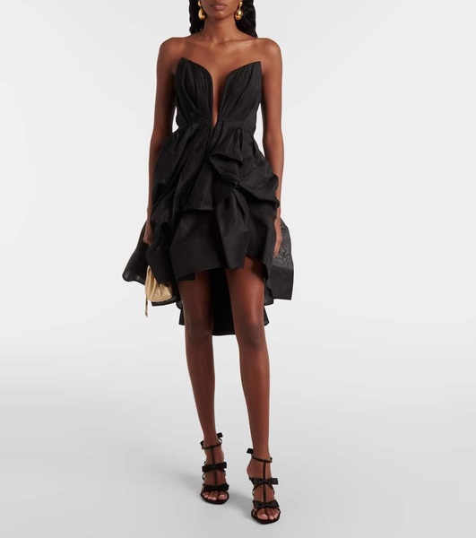 Illuminate draped linen and silk minidress