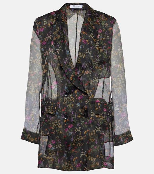 Jabot floral silk organza blouse