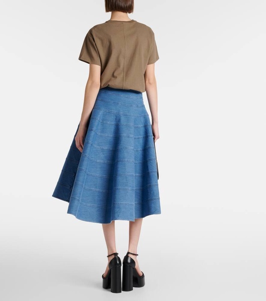 Grace paneled denim midi skirt