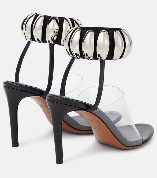 Embellished leather and PU sandals