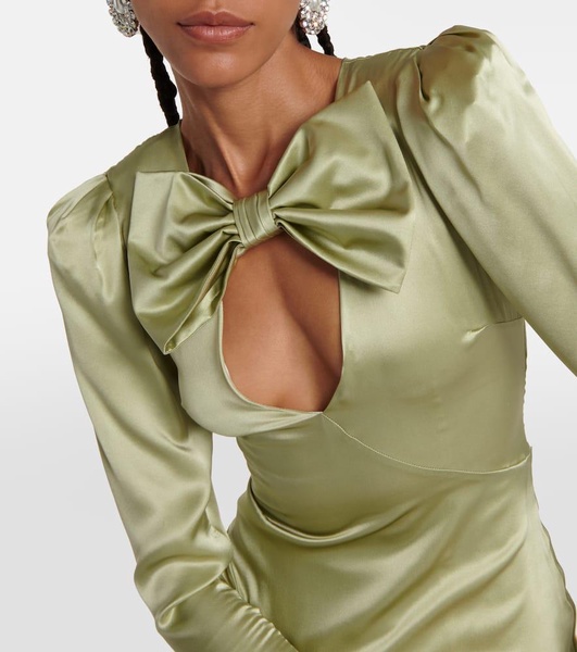 Silk satin midi dress w/ bow & cutout