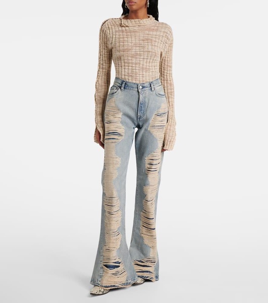 Distressed high-rise bootleg jeans