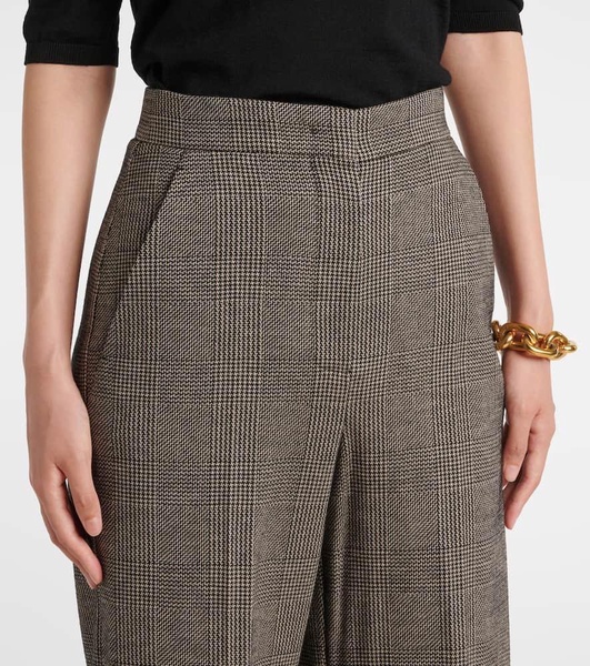 Cognac houndstooth wool-blend straight pants