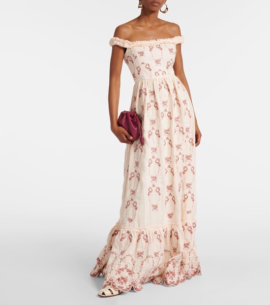 Achiote Florero embroidered linen maxi dress