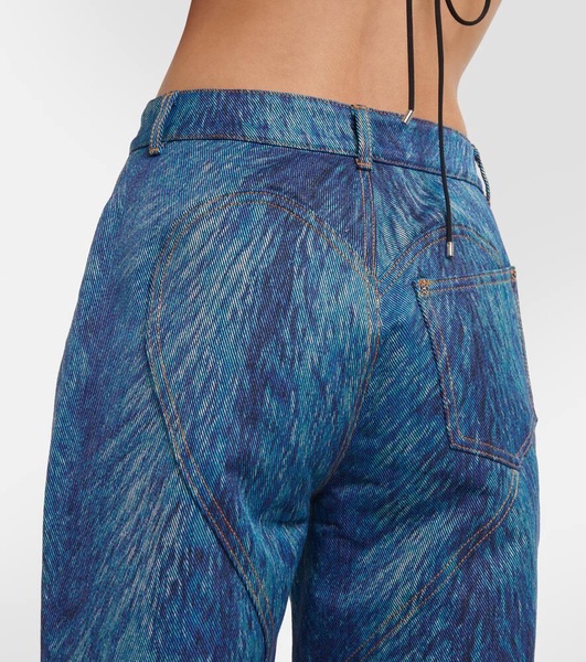 Embellished fur-print flared jeans