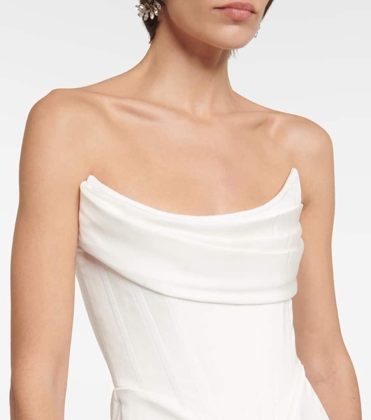 Bridal draped satin crêpe bustier gown