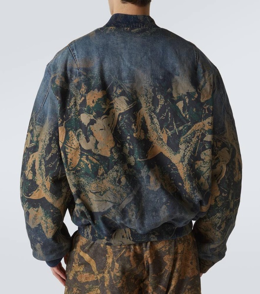 Printed denim bomber jacket