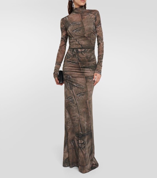 Printed high-neck gown