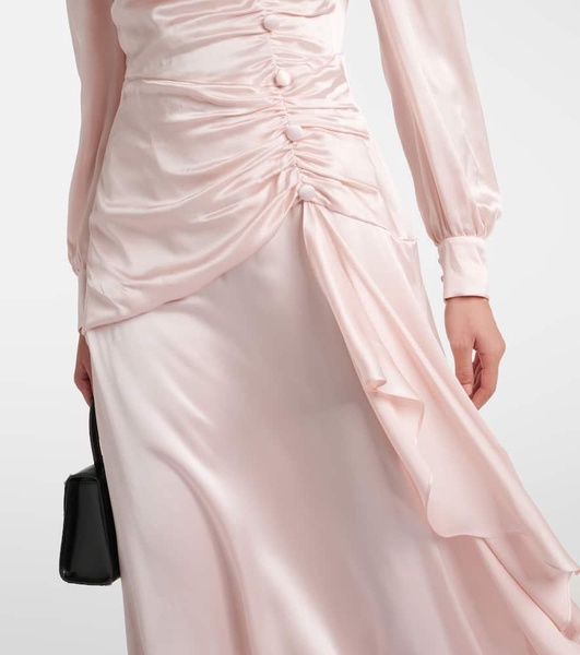 Ruched silk satin maxi dress