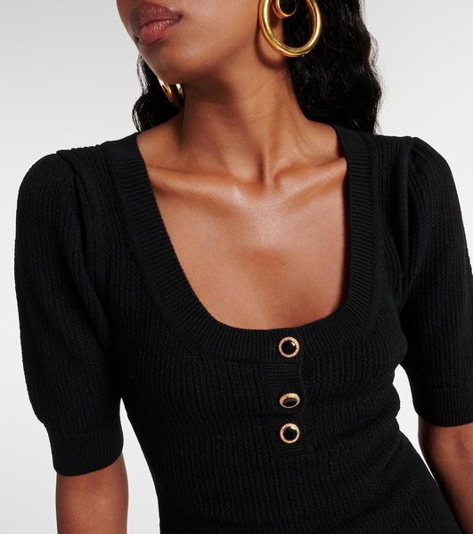 Feather-trimmed wool minidress