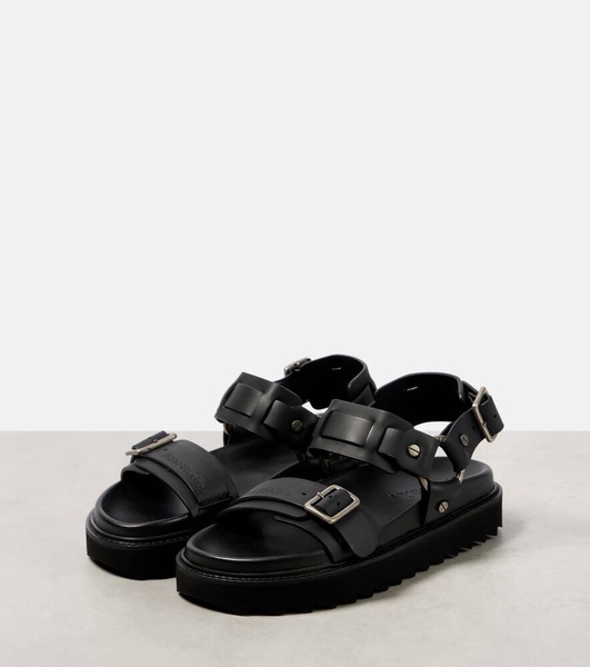 Debossed leather platform sandals
