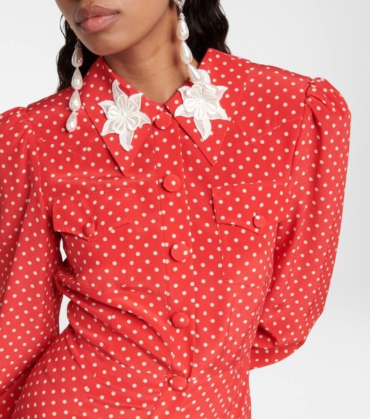 Polka-dot pleated minidress