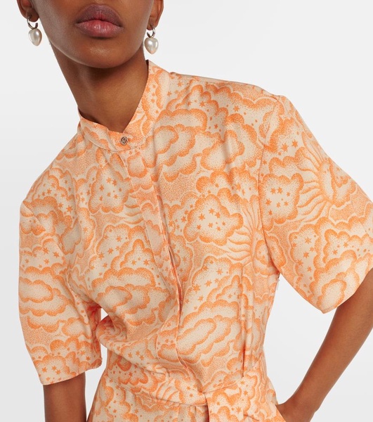 Printed asymmetric silk midi dress