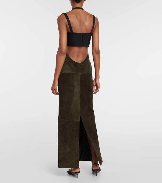 Suede maxi skirt