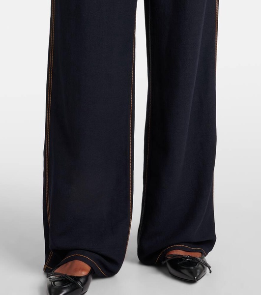 Tailored wool-blend georgette wide-leg pants
