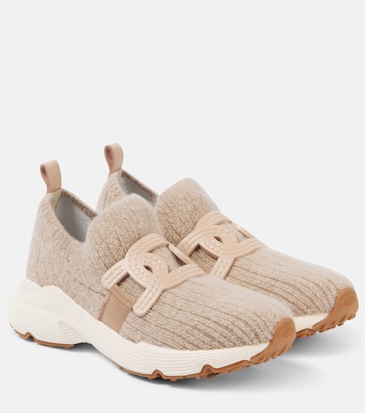 Leather-trimmed knit sneakers