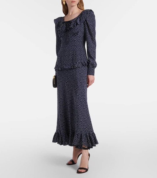 Polka-dot printed silk maxi dress