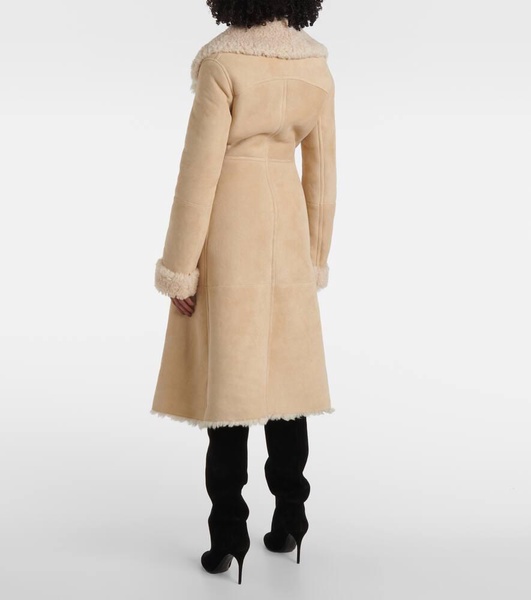 Shearling-trimmed suede coat