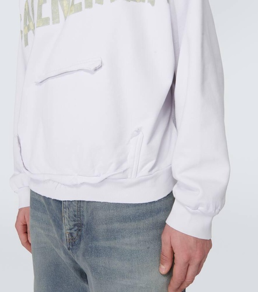 Tape Type Ripped Pocket Hoodie Large Fit in White
