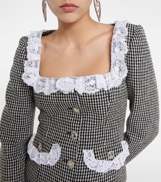 Lace-trimmed checked tweed jacket