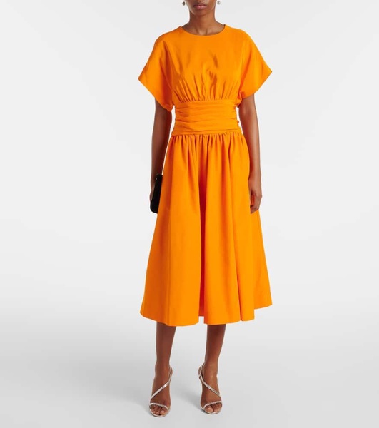 Gathered cotton-blend cocktail dress