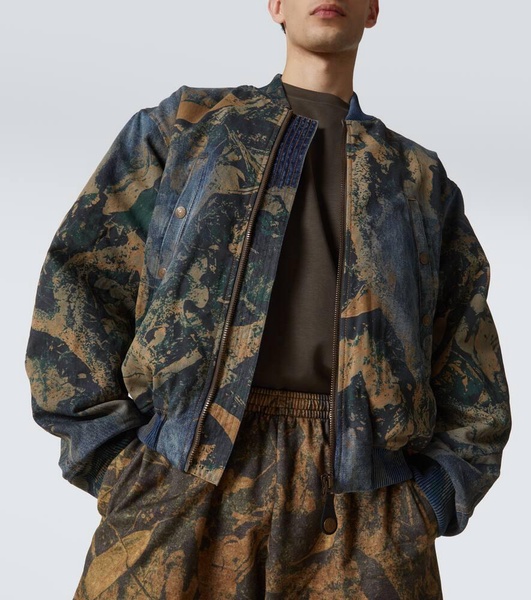 Printed denim bomber jacket