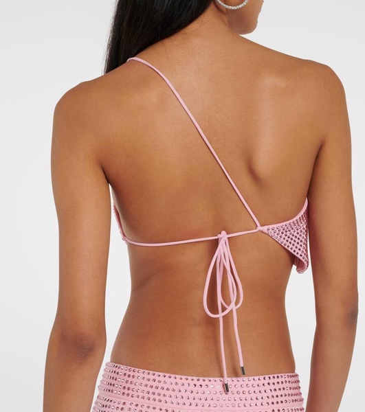 Asymmetric embellished jersey crop top