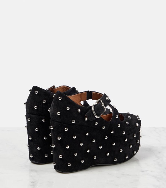 Crisscrossed studded suede ballet flats