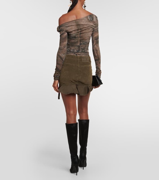 Velvet cargo miniskirt