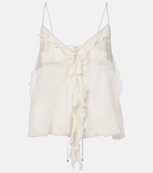 Ruffled silk charmeuse top
