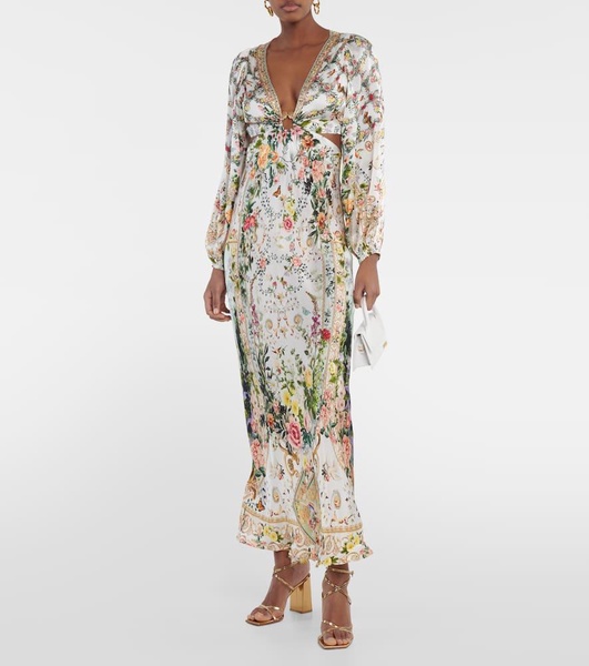 Cutout embellished silk maxi dress