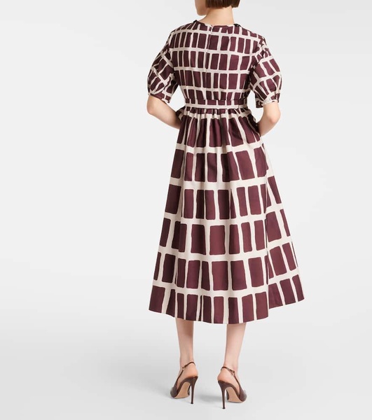 Printed cotton poplin midi dress