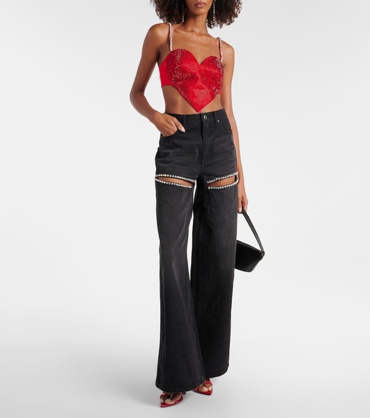 Crystal-embellished wide-leg jeans