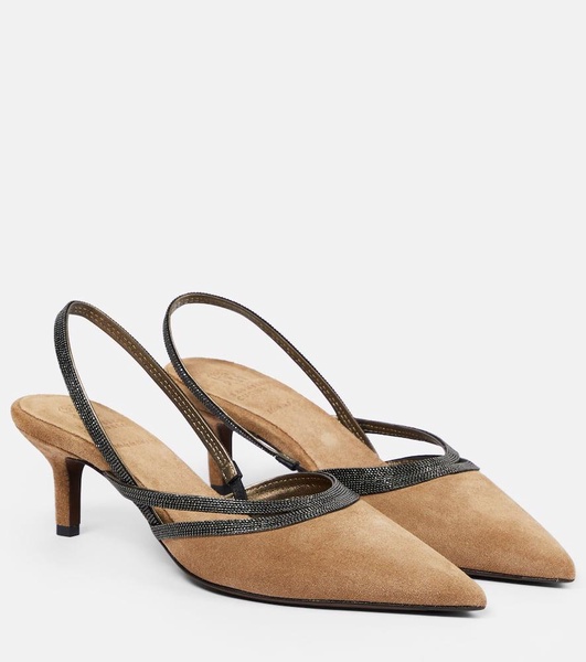 City embellished suede slingback pumps