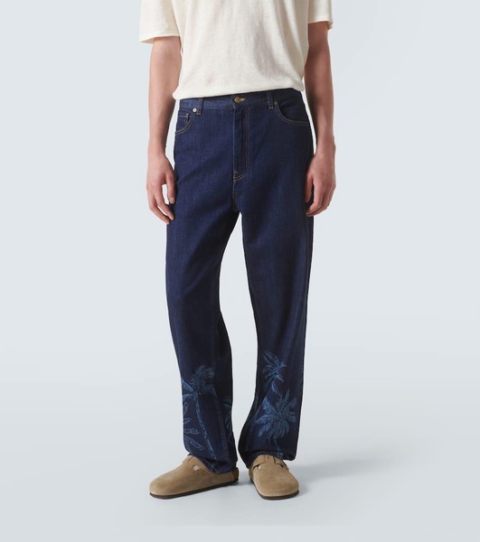 Jungle printed straight jeans
