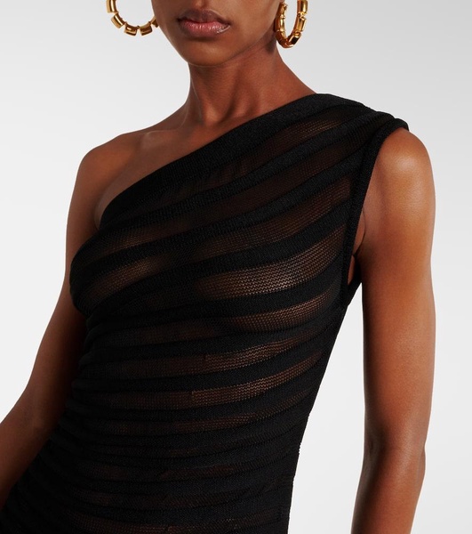 Open-knit ruched minidress