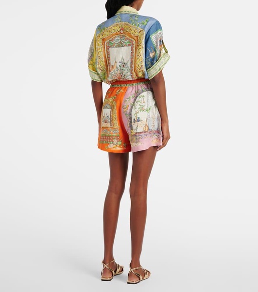 Monte printed high-rise linen shorts